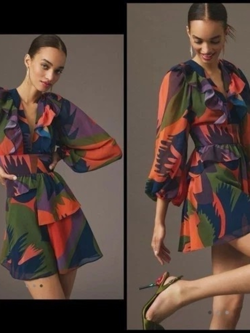 Hutch Kyndra Multi-Color Ruffle V-Neck Mini Dress Romper